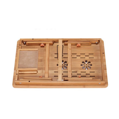 Foldable Multipurpose Bamboo Laptop Table | Double Cooling Fans | Drawer | Portable Design