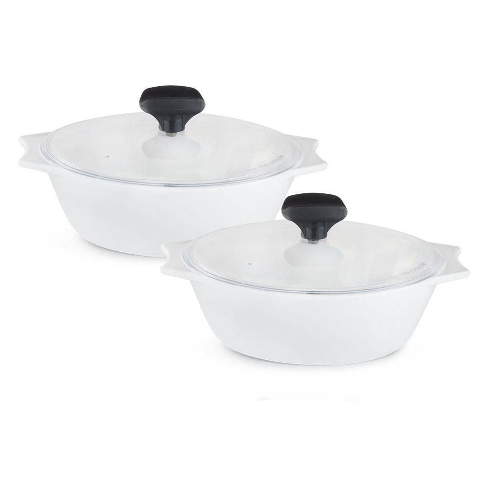 4pc White Glass Casserole Set (White Plain)