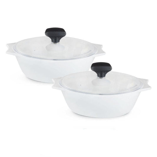 4pc White Glass Casserole Set (White Plain)