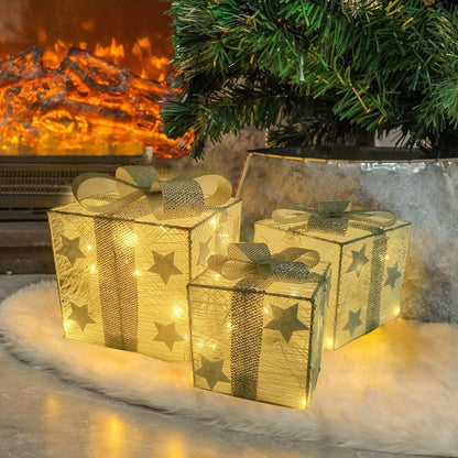 3Piece Lighted Gift Box Set – Festive Holiday Decor