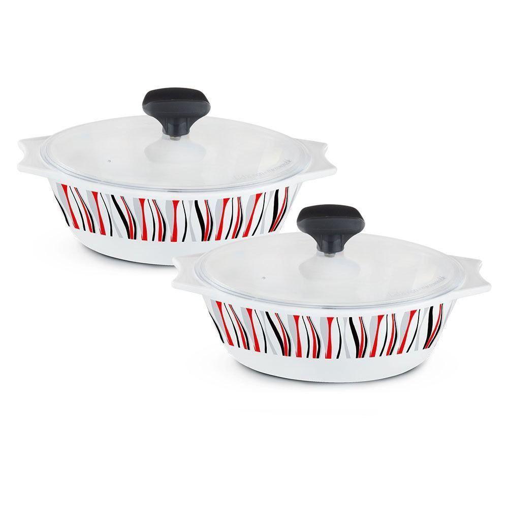 4 Pcs White Glass Casserole Set (Rio Red