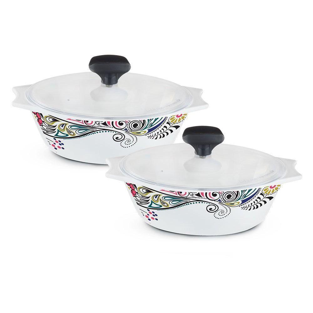 4 Pcs White Glass Casserole Set (Blush)