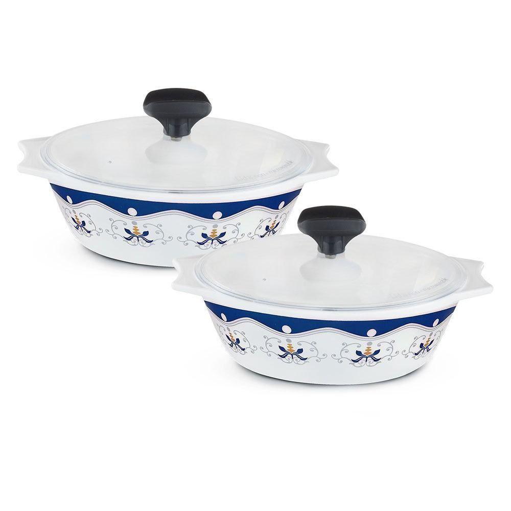 4 pcs White Glass Casserole set 
(2 x 1000 ml with Plastic Lid)
Royal Blue