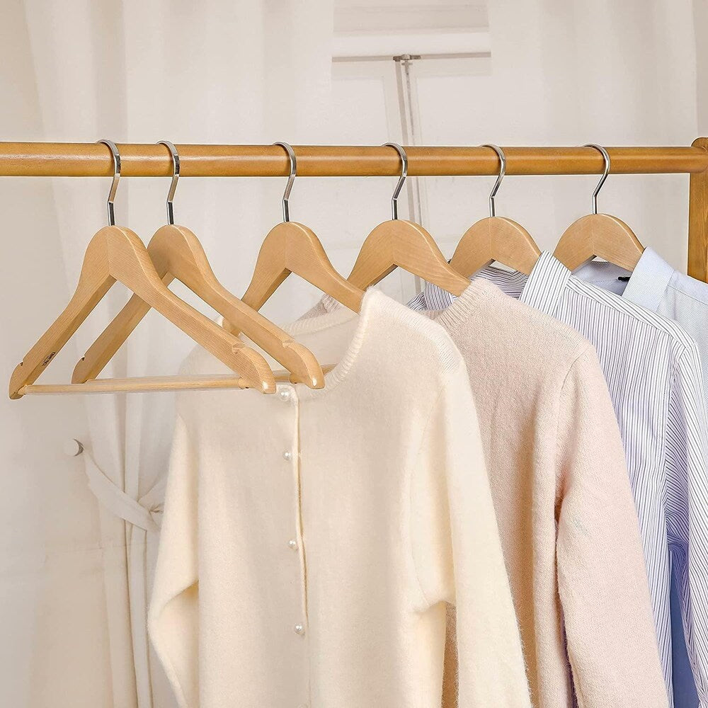 5 Piece Wooden Hangers  Space Saving Clothes & Pants Organizer