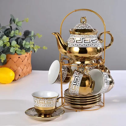 13 Piece Tea Coffee Set | Porcelain | Includes Teapot, Cups, & Saucers | Perfect For Home Use, Tea Parties, & Coffee Gatherings